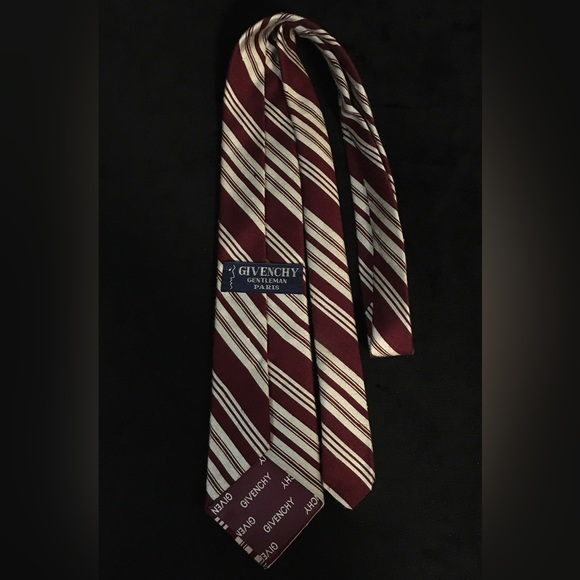 Givenchy - 100% Silk Maroon And Off White Striped Tie - Picture 3 of 8